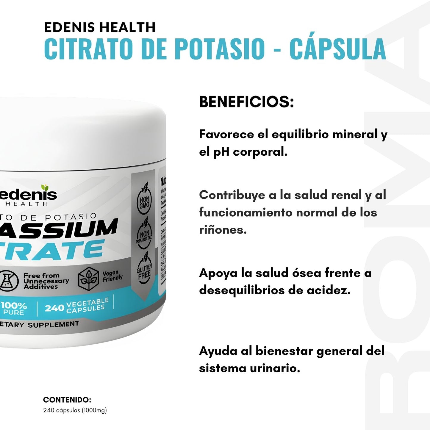 CITRATO DE POTASIO 240 CÁPSULAS EDENIS HEALTH