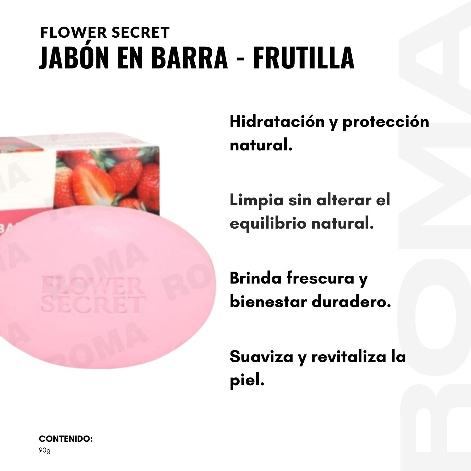 JABÓN EN BARRA AROMA FRUTILLA 90G FLOWER SECRET