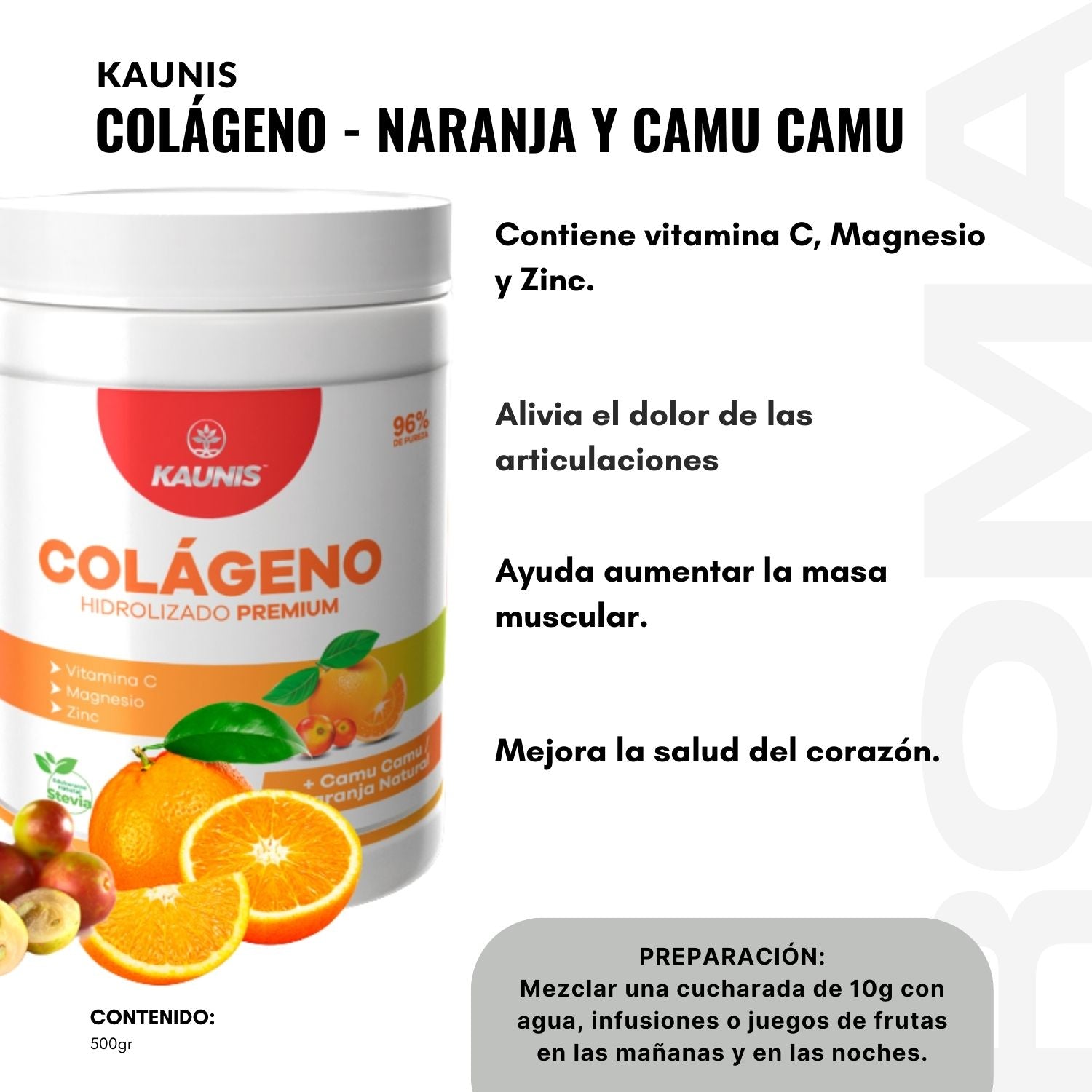 COLÁGENO HIDROLIZADO CAMU CAMU Y NARANJA NATURAL 500G