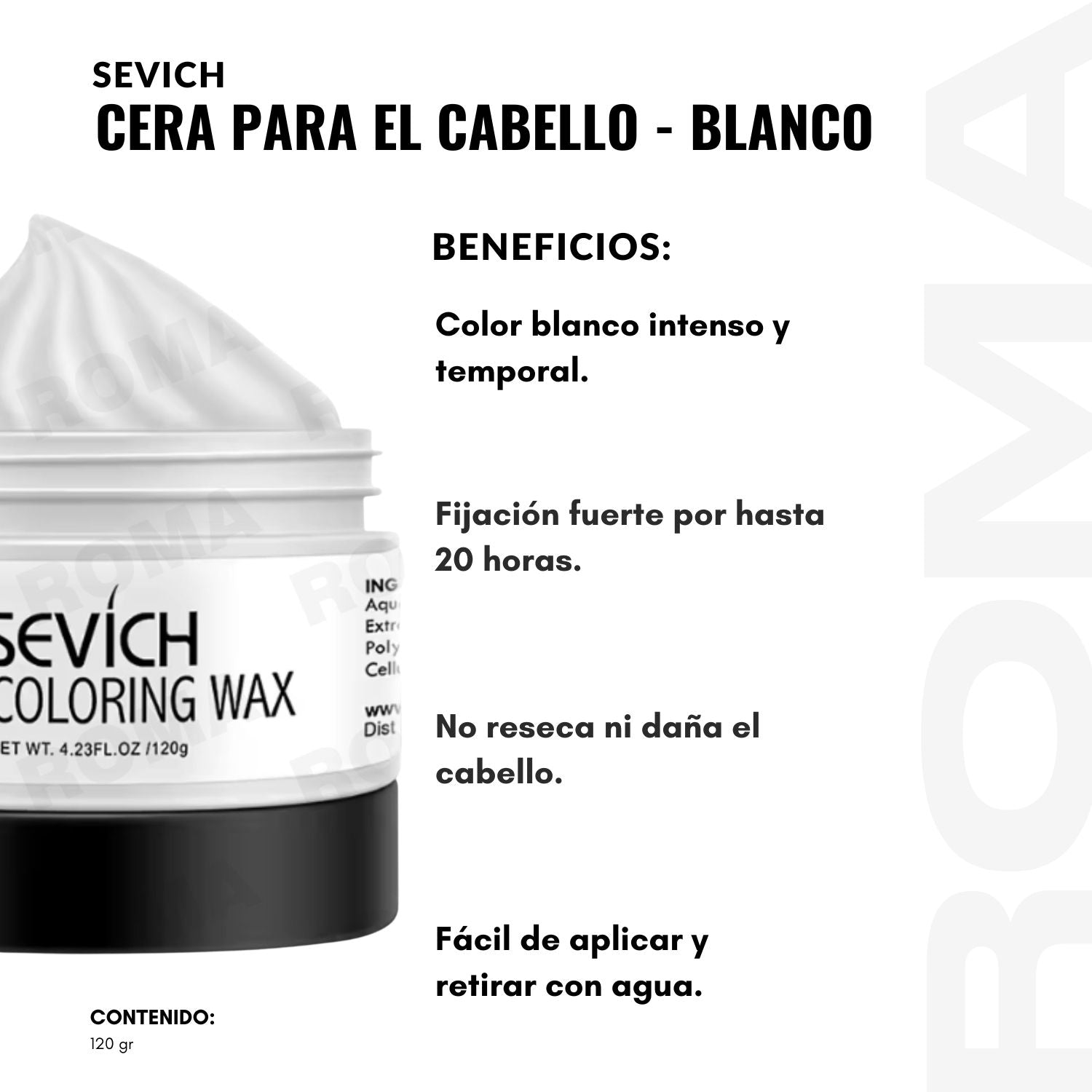 CERA PARA EL CABELLO DE COLORES SEVICH 120GR – BLANCO