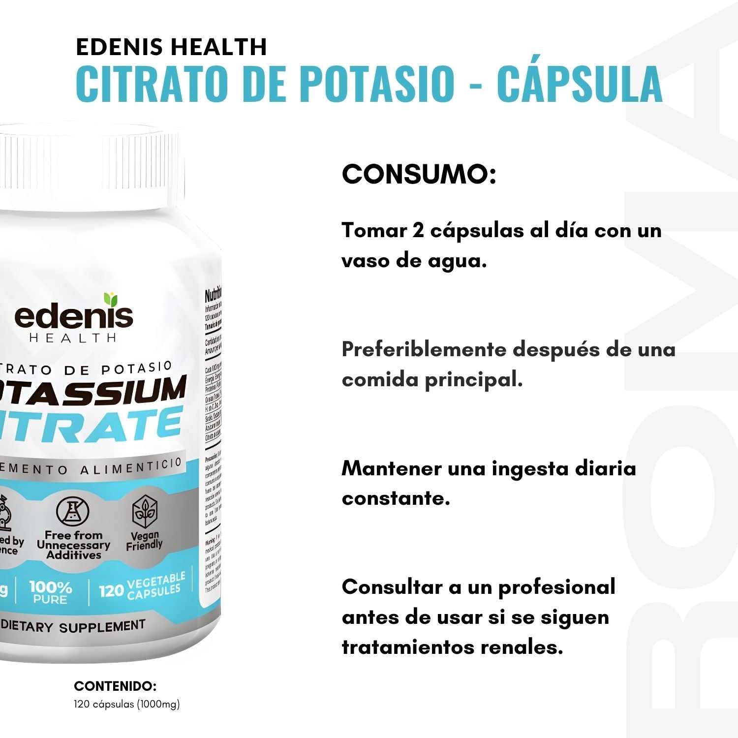 CITRATO DE POTASIO 120 CÁPSULAS EDENIS HEALTH