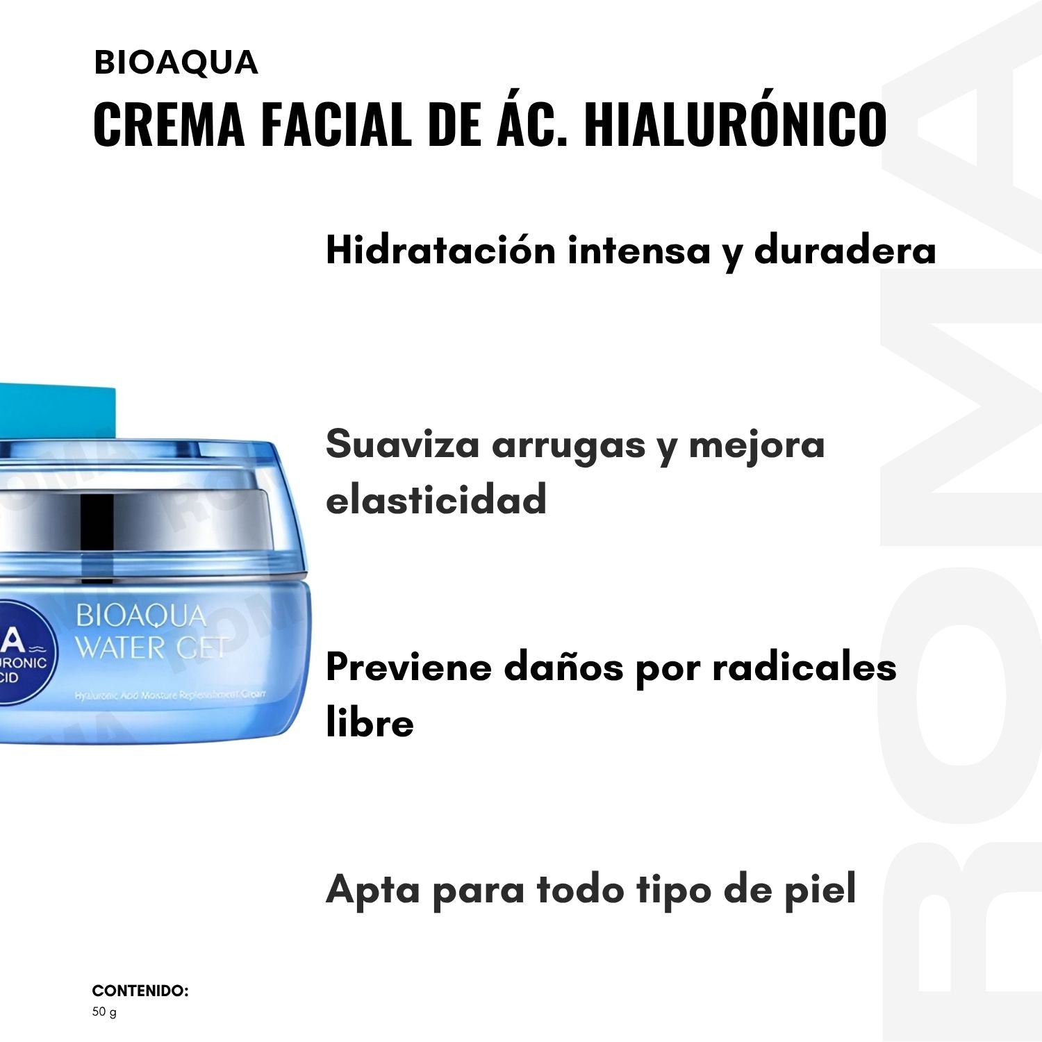 CREMA FACIAL DE ÁCIDO HIALURÓNICO BIOAQUA 50g
