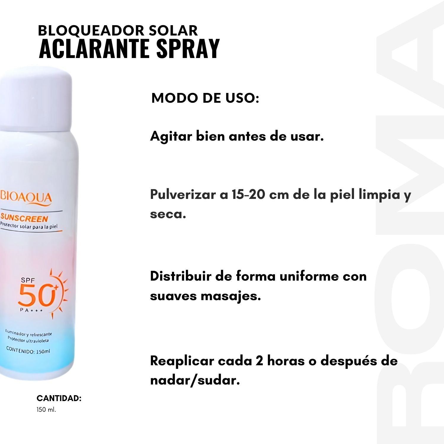 BLOQUEADOR SOLAR ACLARANTE SPRAY 150ML BIOAQUA
