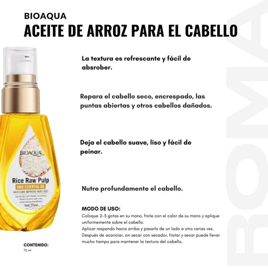 ACEITE ESENCIAL PARA CABELLO DE ARROZ BIOAQUA 70ML