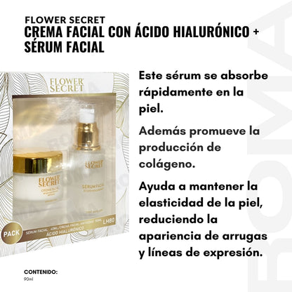CREMA FACIAL CON ÁCIDO HIALURÓNICO + SÉRUM FACIAL FLOWER SECRET 50ML