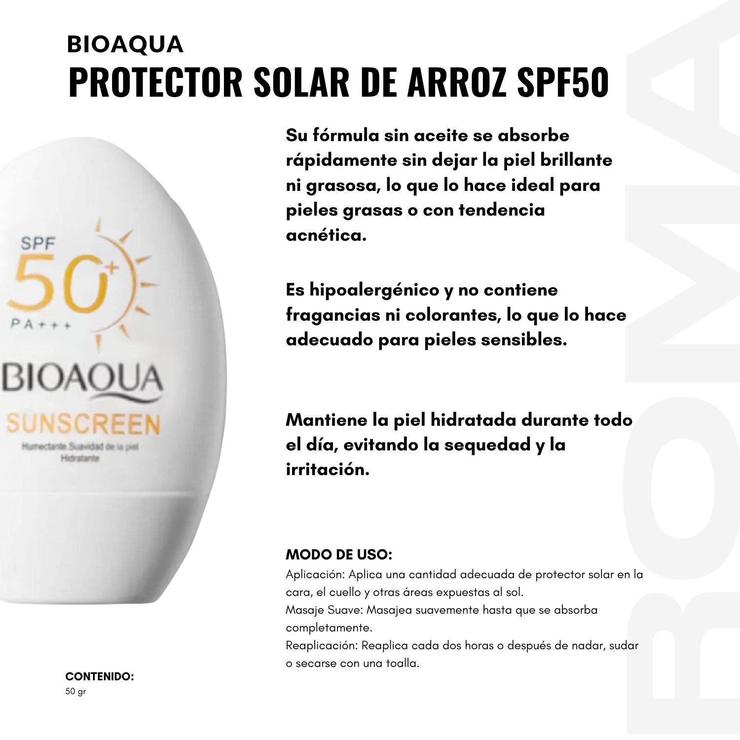 PROTECTOR SOLAR HIDRATANTE SPF50 BIOAQUA 50G