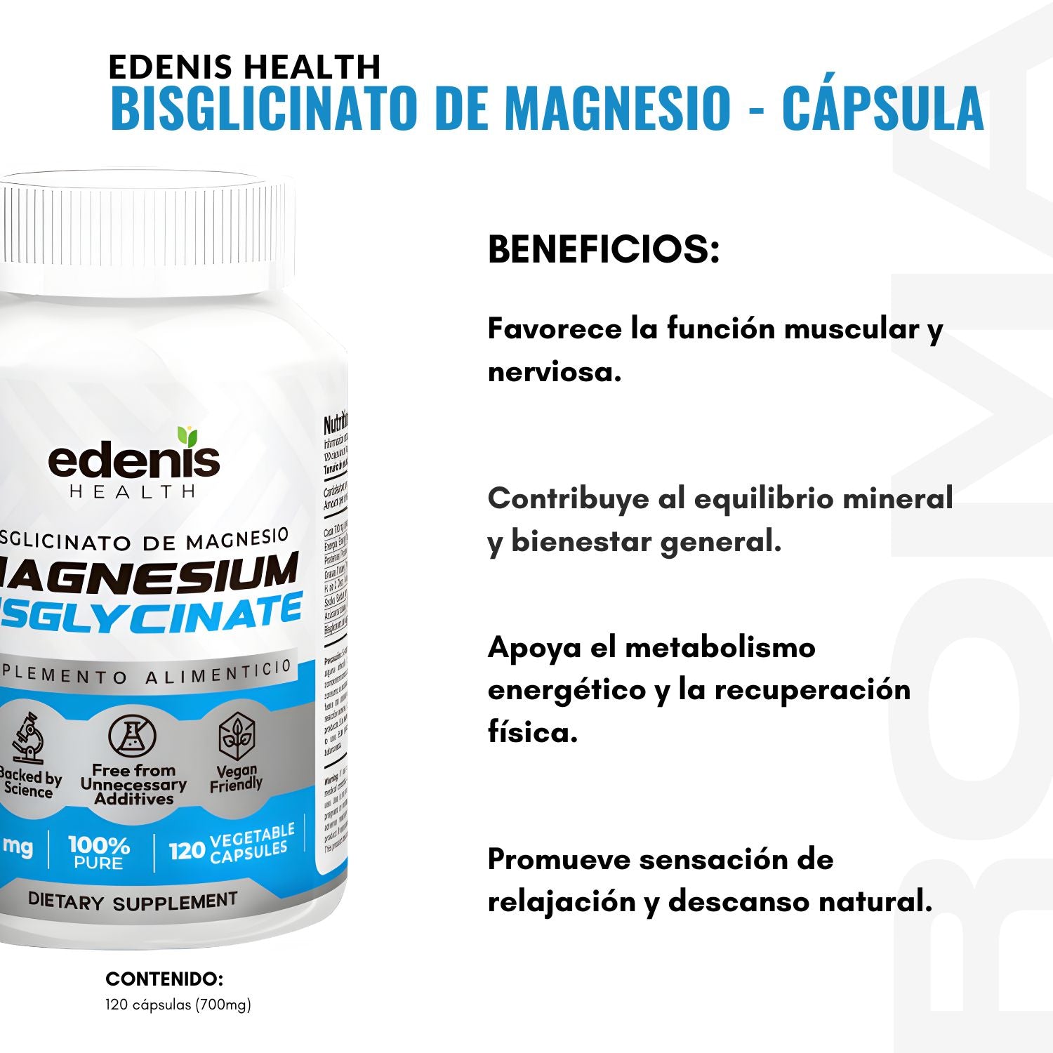 BISGLICINATO DE MAGNESIO 120 CÁPSULAS EDENIS HEALTH