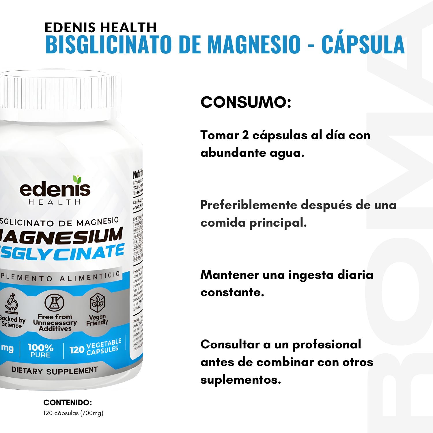 BISGLICINATO DE MAGNESIO 120 CÁPSULAS EDENIS HEALTH