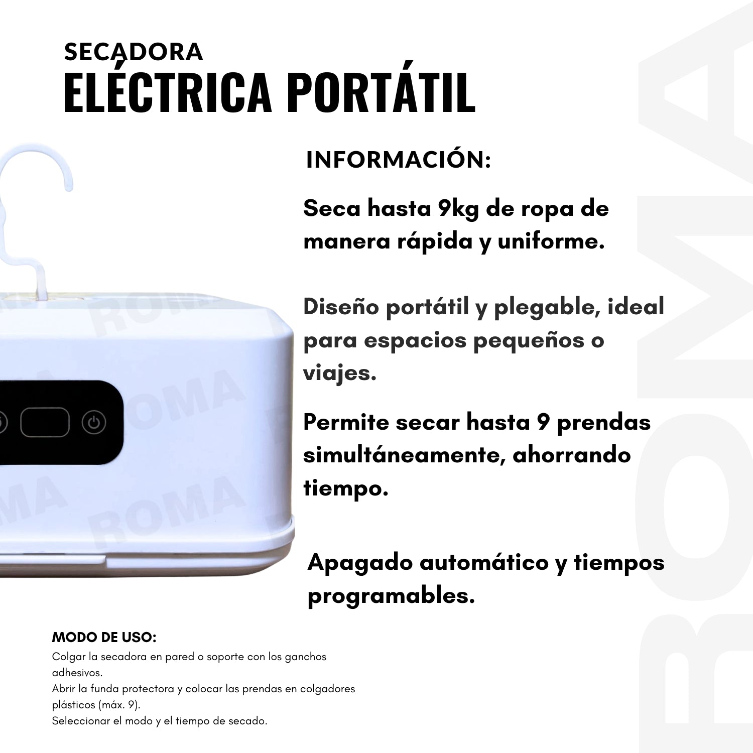 SECADORA ELÉCTRICA PORTÁTIL PLEGABLE