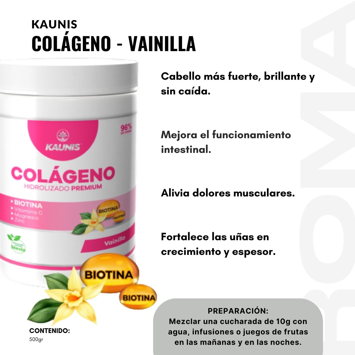 COLÁGENO HIDROLIZADO BIOTINA VAINILLA 500G
