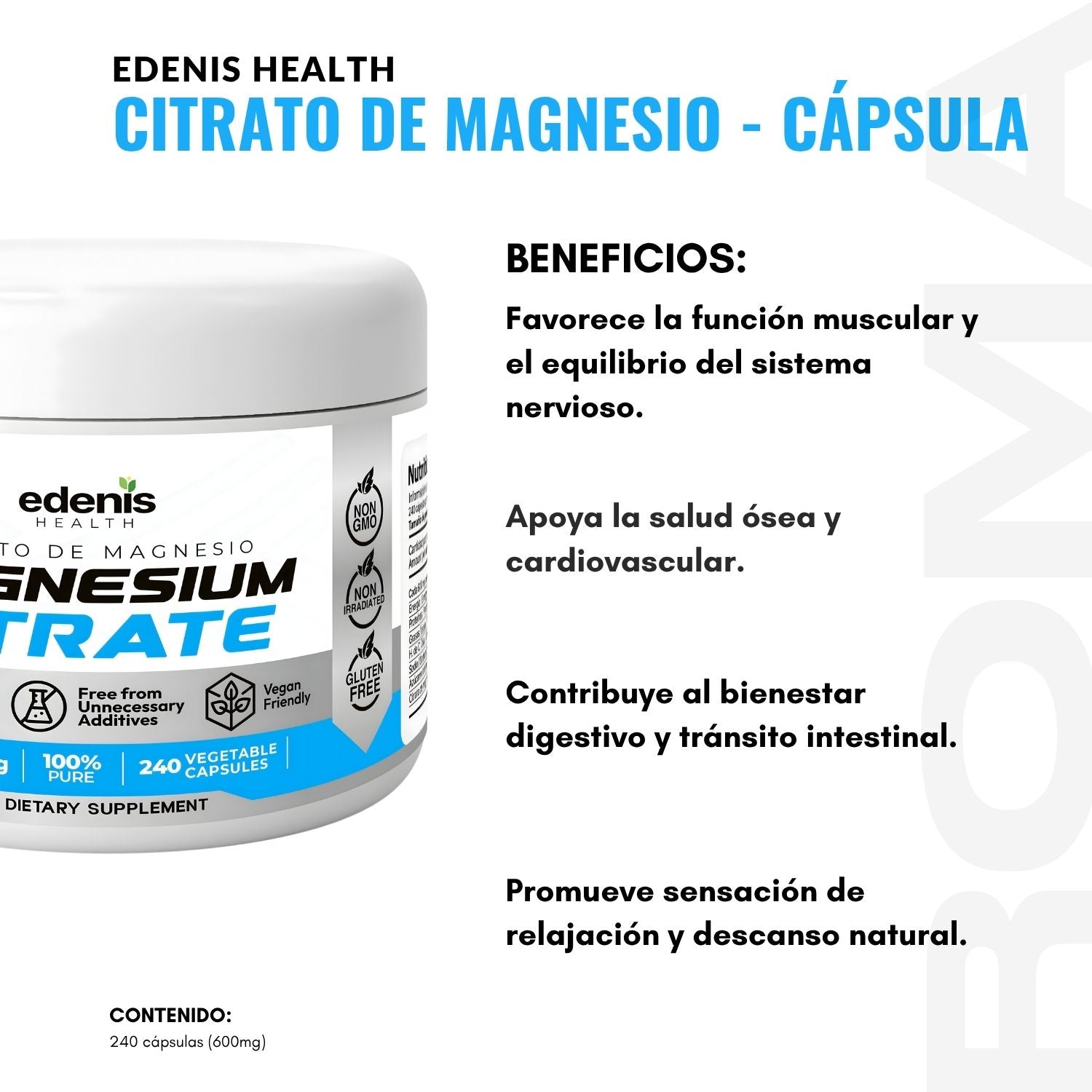 CITRATO DE MAGNESIO 240 CÁPSULAS EDENIS HEALTH