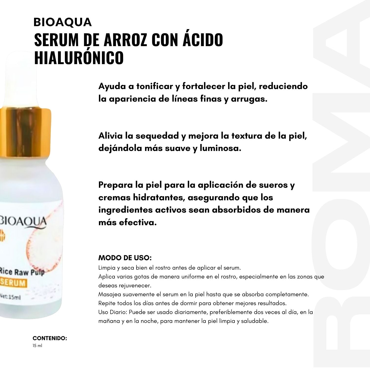 SERUM DE ARROZ CON ÁCIDO HIALURONICO BIOAQUA 15ML
