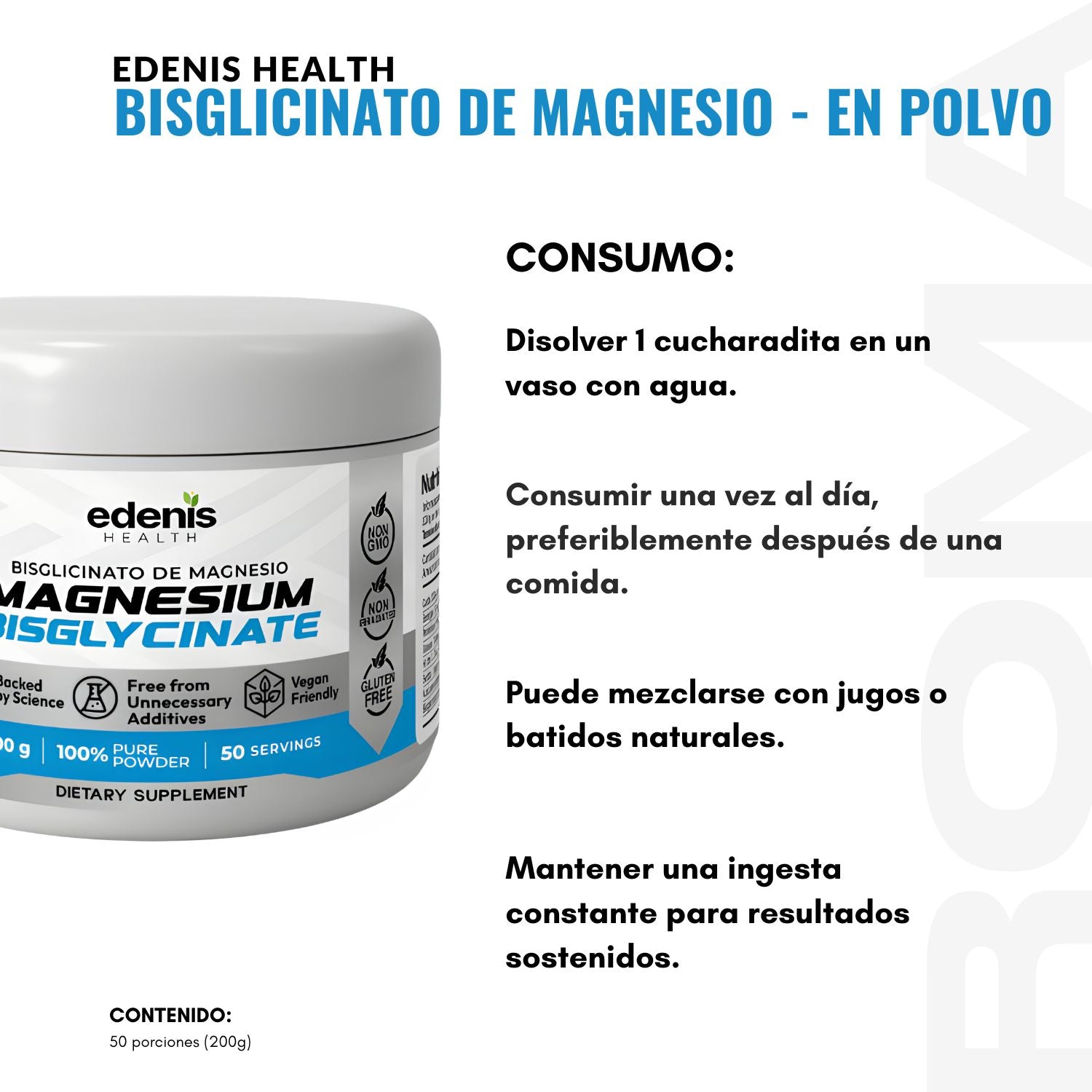 BISGLICINATO DE MAGNESIO 200G EN POLVO EDENIS HEALTH