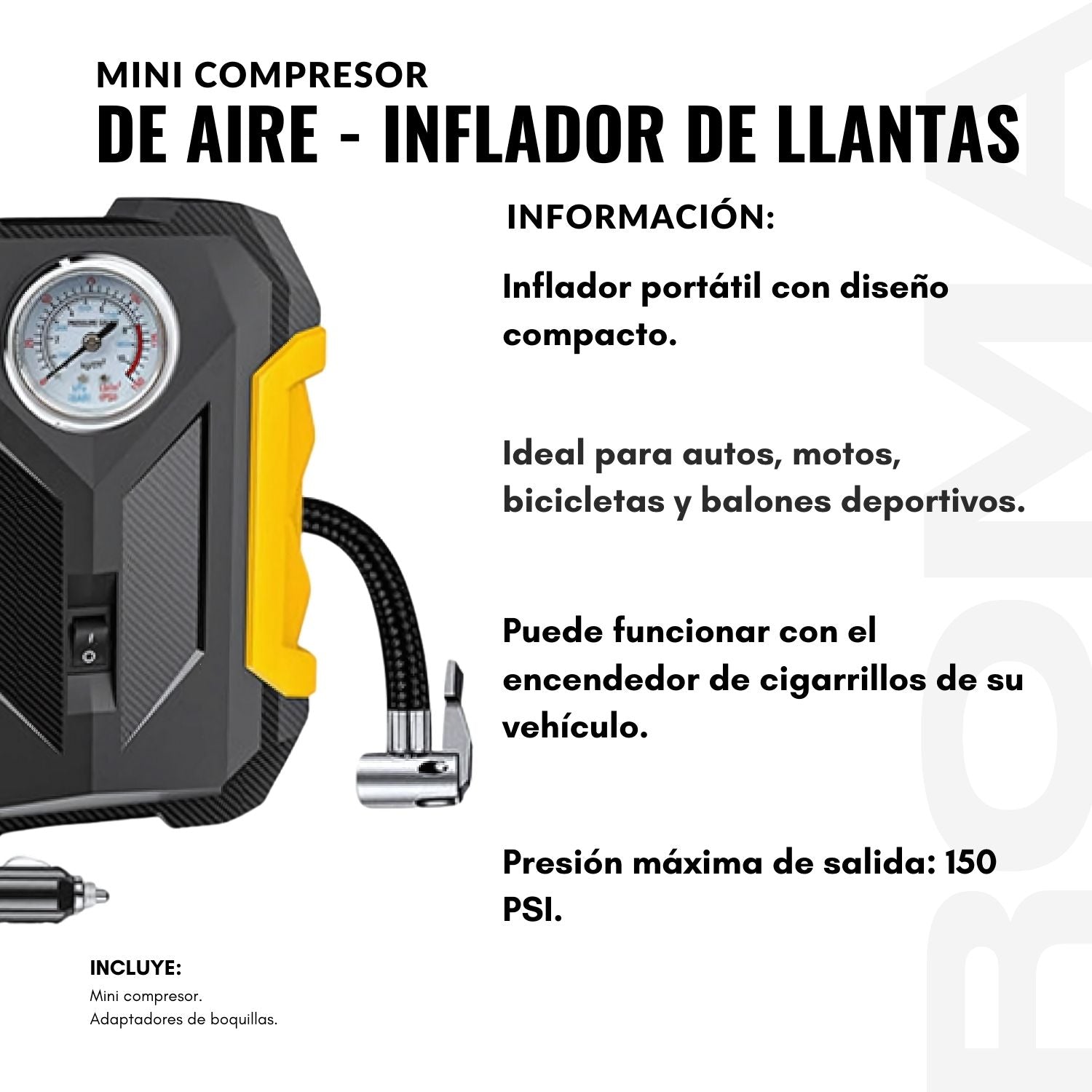 MINI COMPRESOR DE AIRE – INFLADOR DE LLANTAS