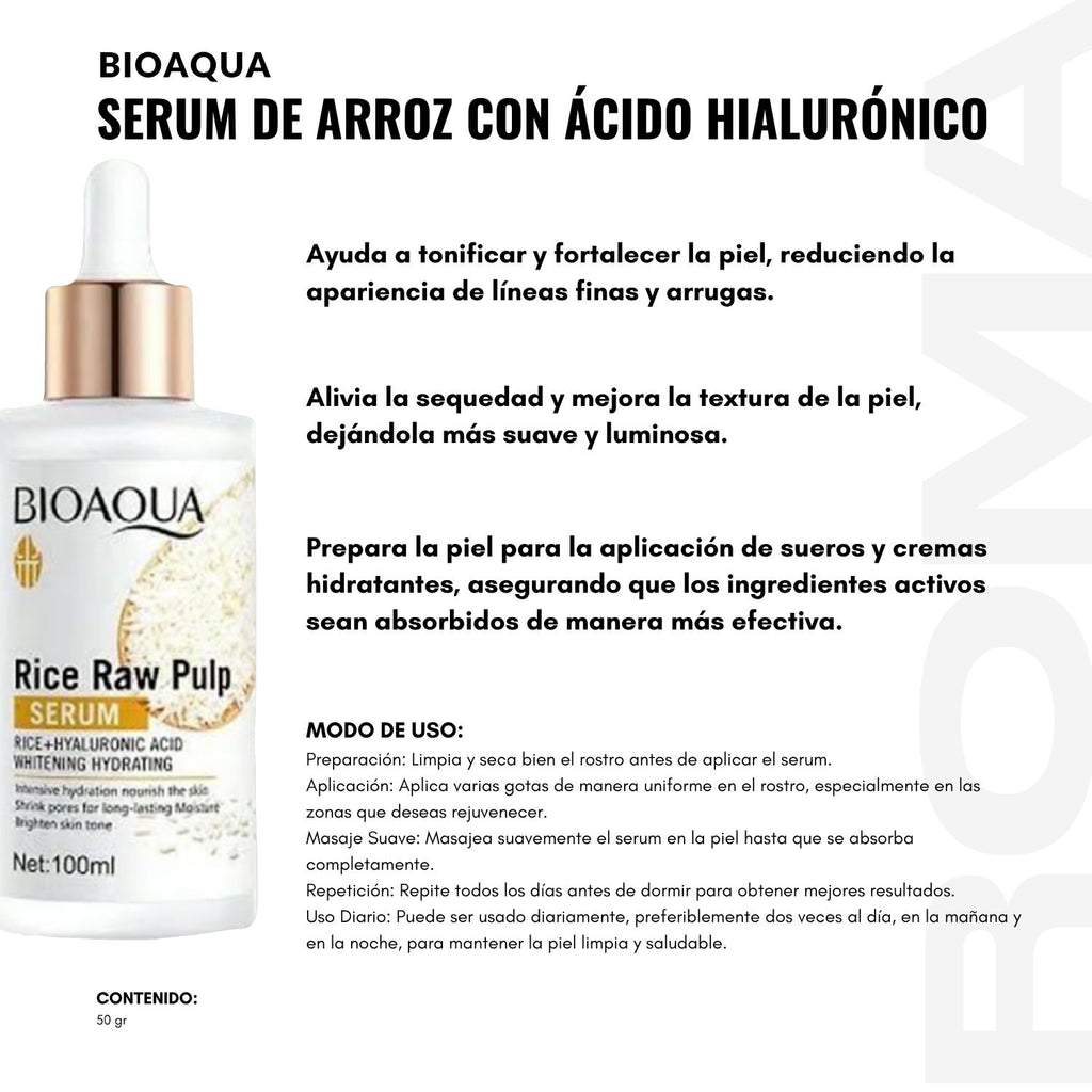 SERUM DE ARROZ CON ÁCIDO HIALURONICO BIOAQUA 100ML