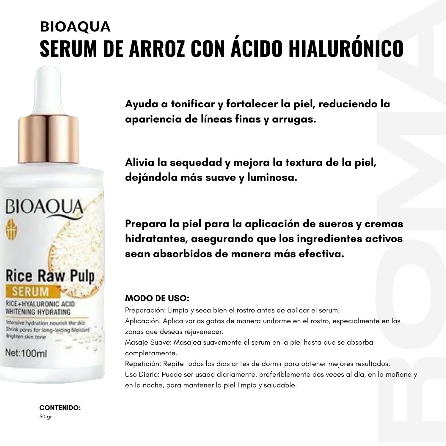SERUM DE ARROZ CON ÁCIDO HIALURONICO BIOAQUA 100ML