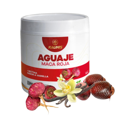 AGUAJE MACA ROJA BIOTINA SABOR A VAINILLA 350G KAUNIS