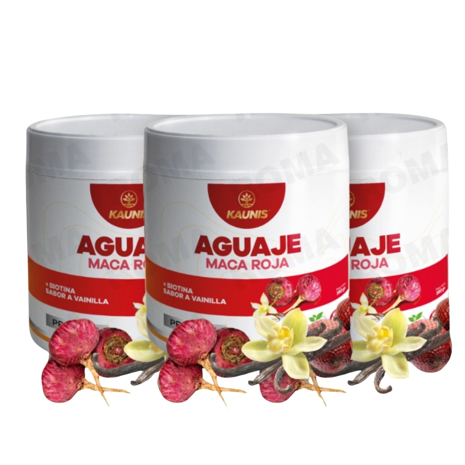 AGUAJE MACA ROJA BIOTINA SABOR A VAINILLA 350G KAUNIS
