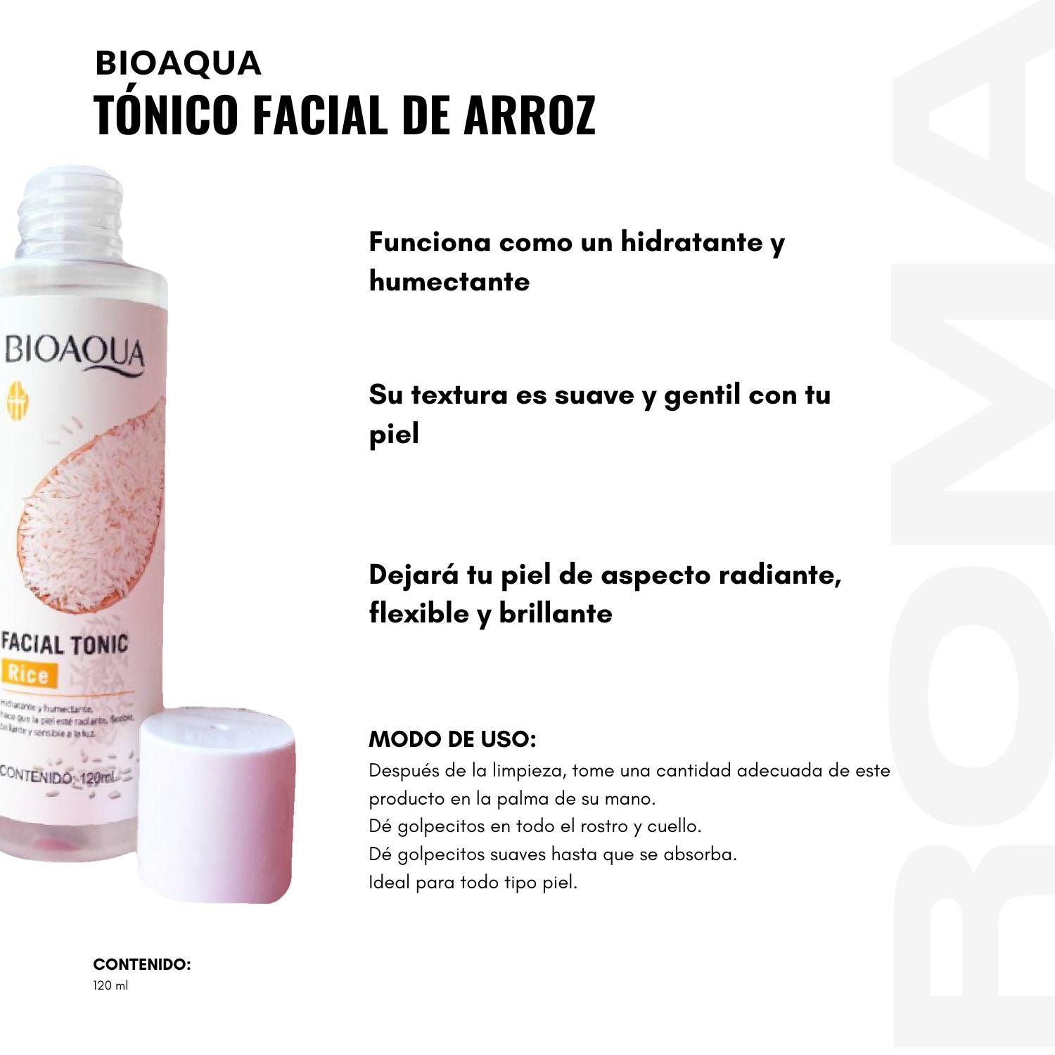 TÓNICO FACIAL DE ARROZ BIOAQUA 120ML
