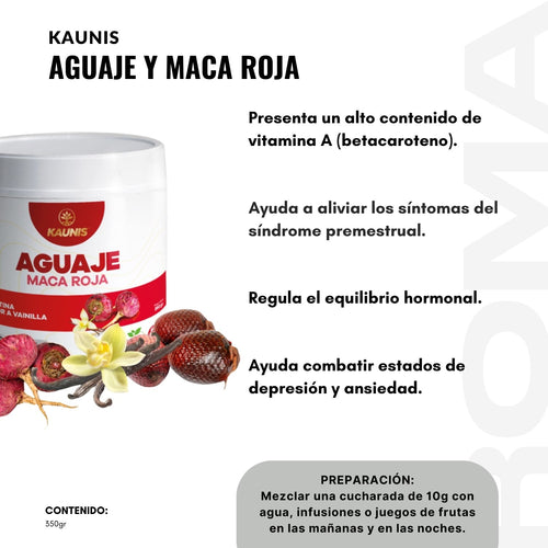 AGUAJE MACA ROJA BIOTINA SABOR A VAINILLA 350G KAUNIS