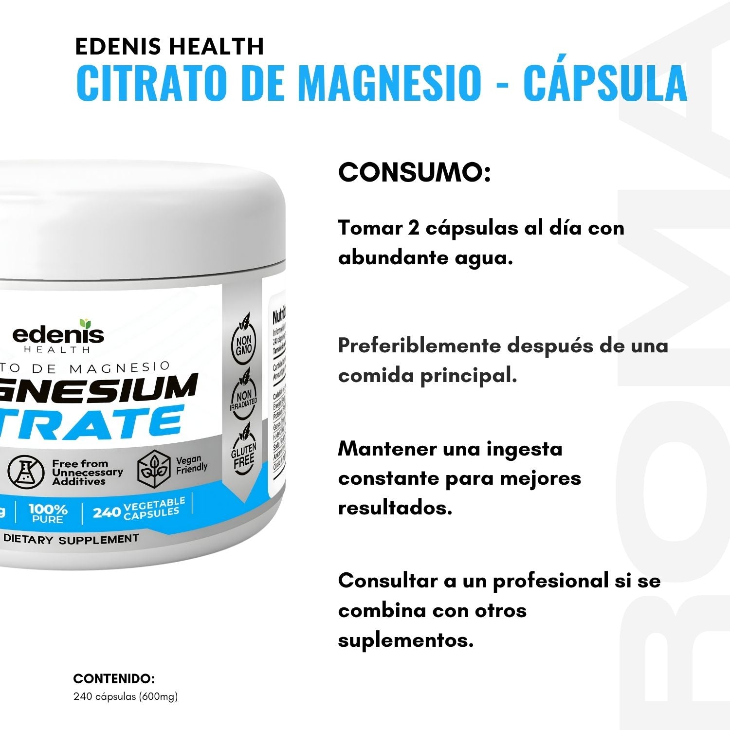 CITRATO DE MAGNESIO 240 CÁPSULAS EDENIS HEALTH