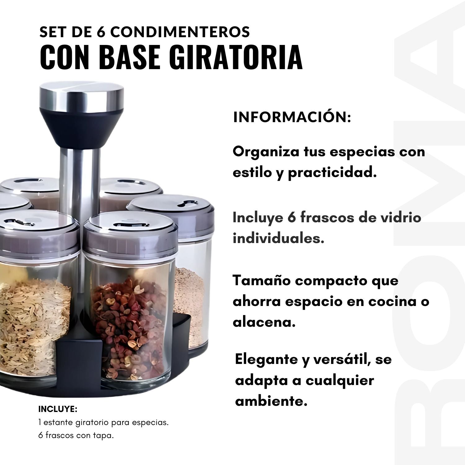 SET DE 6 CONDIMENTEROS CON BASE GIRATORIA