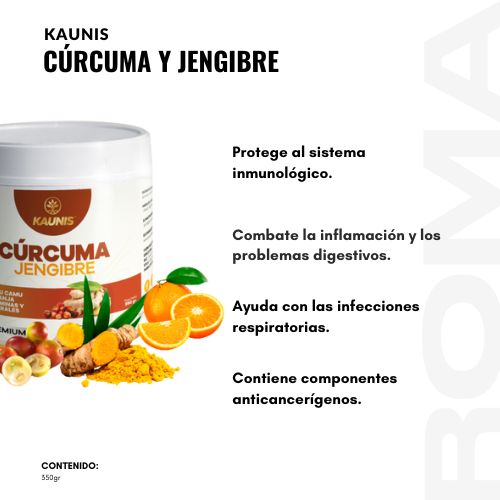 CURCUMA JENGIBRE CAMU CAMU + NARANJA+ VITAMINAS Y MINERALES 350G