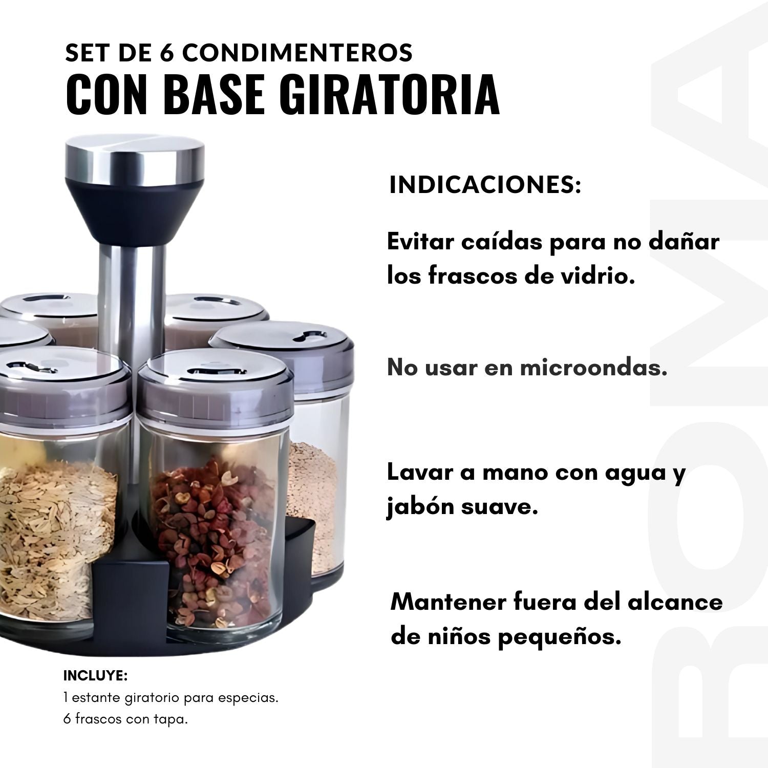 SET DE 6 CONDIMENTEROS CON BASE GIRATORIA