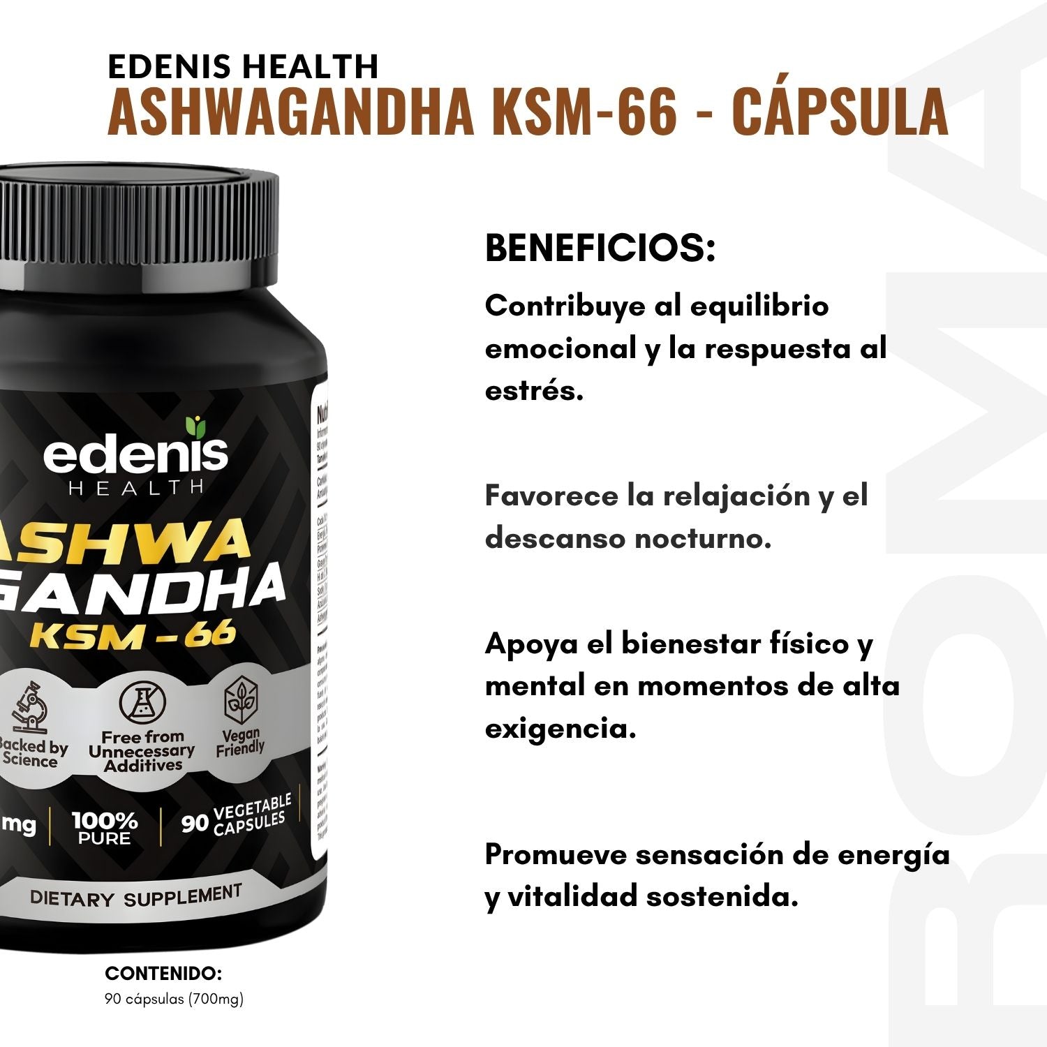 ASHWAGANDHA KSM-66 90 CÁPSULAS EDENIS HEALTH