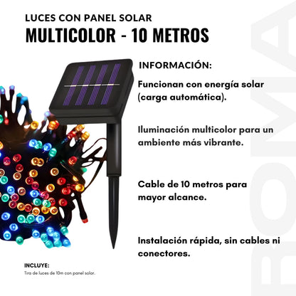 LUCES CON PANEL SOLAR MULTICOLOR 10 METROS