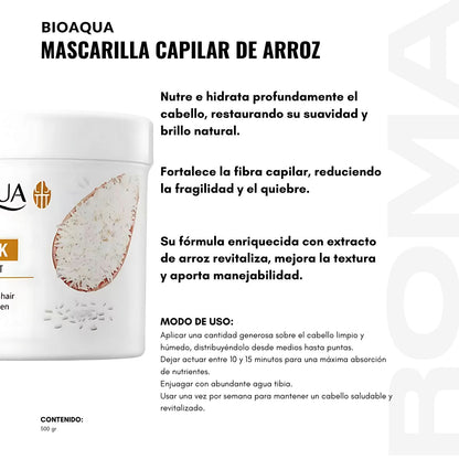 MASCARILLA CAPILAR DE ARROZ BIOAQUA  500ML