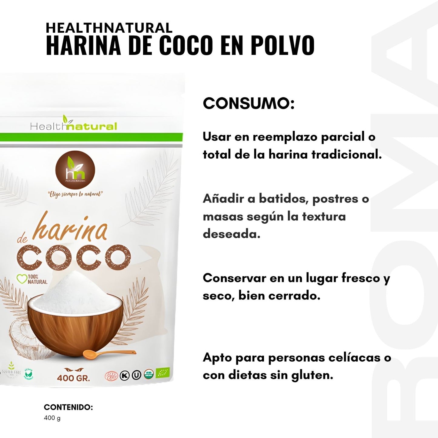 HARINA DE COCO EN POLVO 400G HEALTHNATURAL