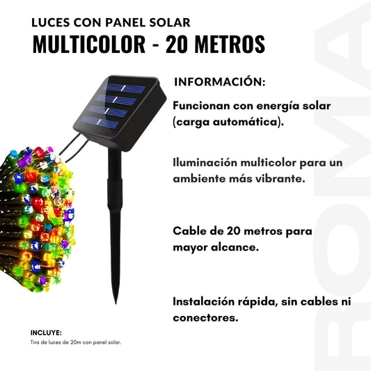 LUCES CON PANEL SOLAR MULTICOLOR 20 METROS