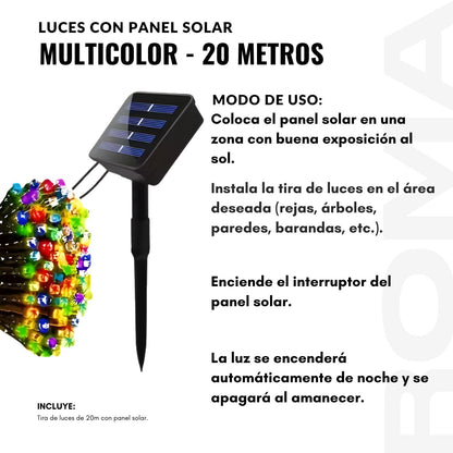 LUCES CON PANEL SOLAR MULTICOLOR 20 METROS