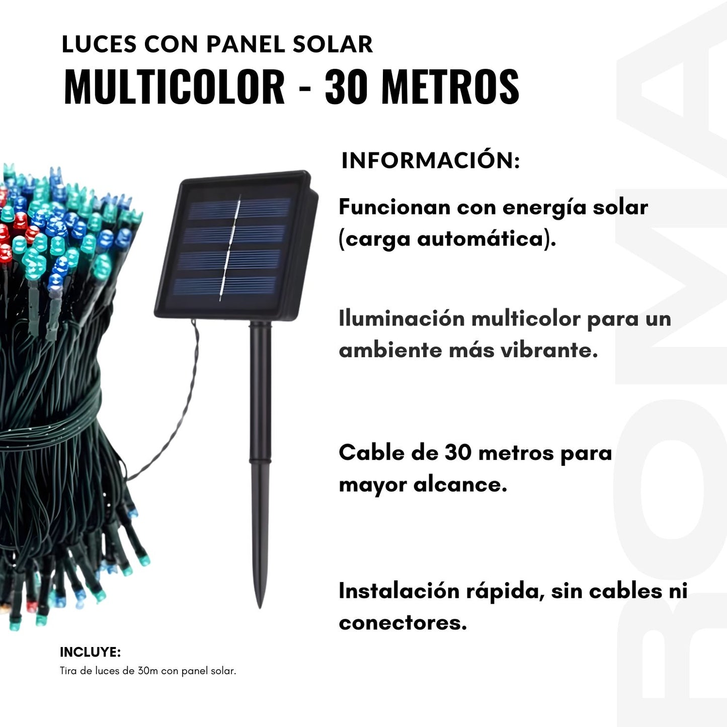 LUCES CON PANEL SOLAR MULTICOLOR 30 METROS