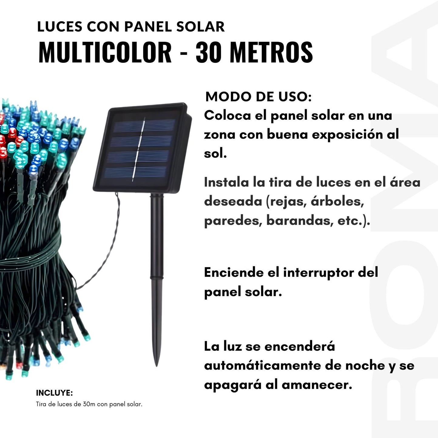 LUCES CON PANEL SOLAR MULTICOLOR 30 METROS