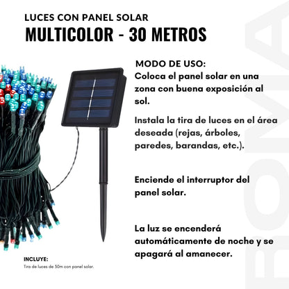 LUCES CON PANEL SOLAR MULTICOLOR 30 METROS