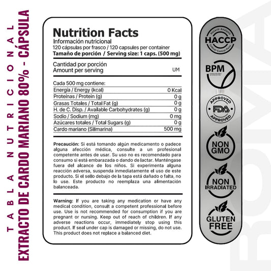EXTRACTO DE CARDO MARIANO 80% 120 CÁPSULAS EDENIS HEALTH