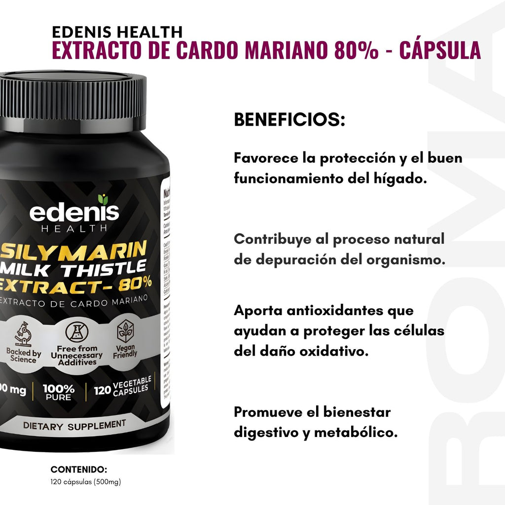EXTRACTO DE CARDO MARIANO 80% 120 CÁPSULAS EDENIS HEALTH