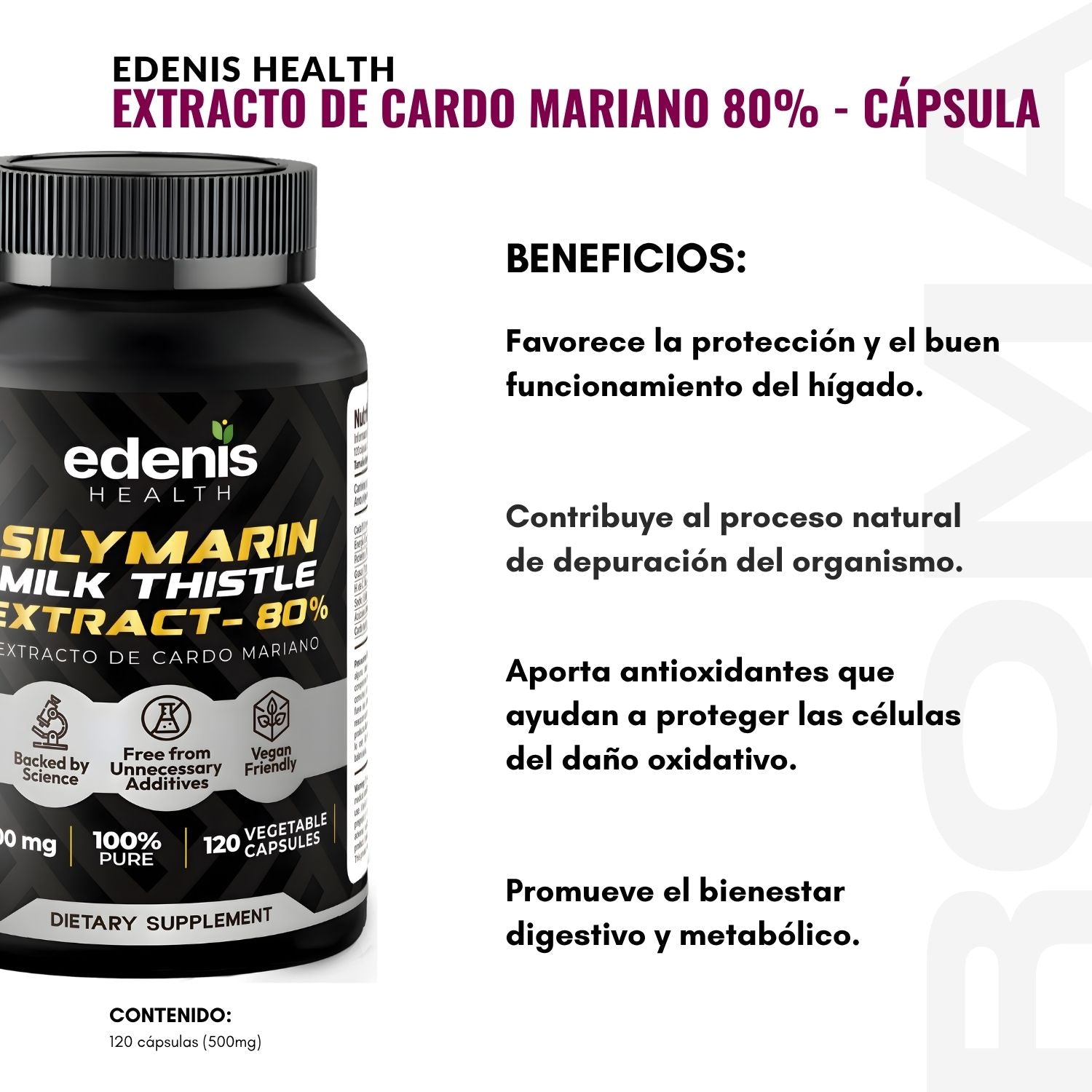 EXTRACTO DE CARDO MARIANO 80% 120 CÁPSULAS EDENIS HEALTH