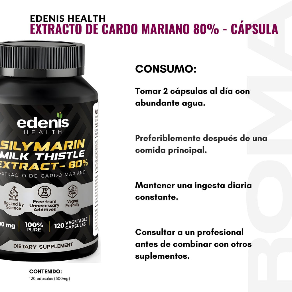 EXTRACTO DE CARDO MARIANO 80% 120 CÁPSULAS EDENIS HEALTH