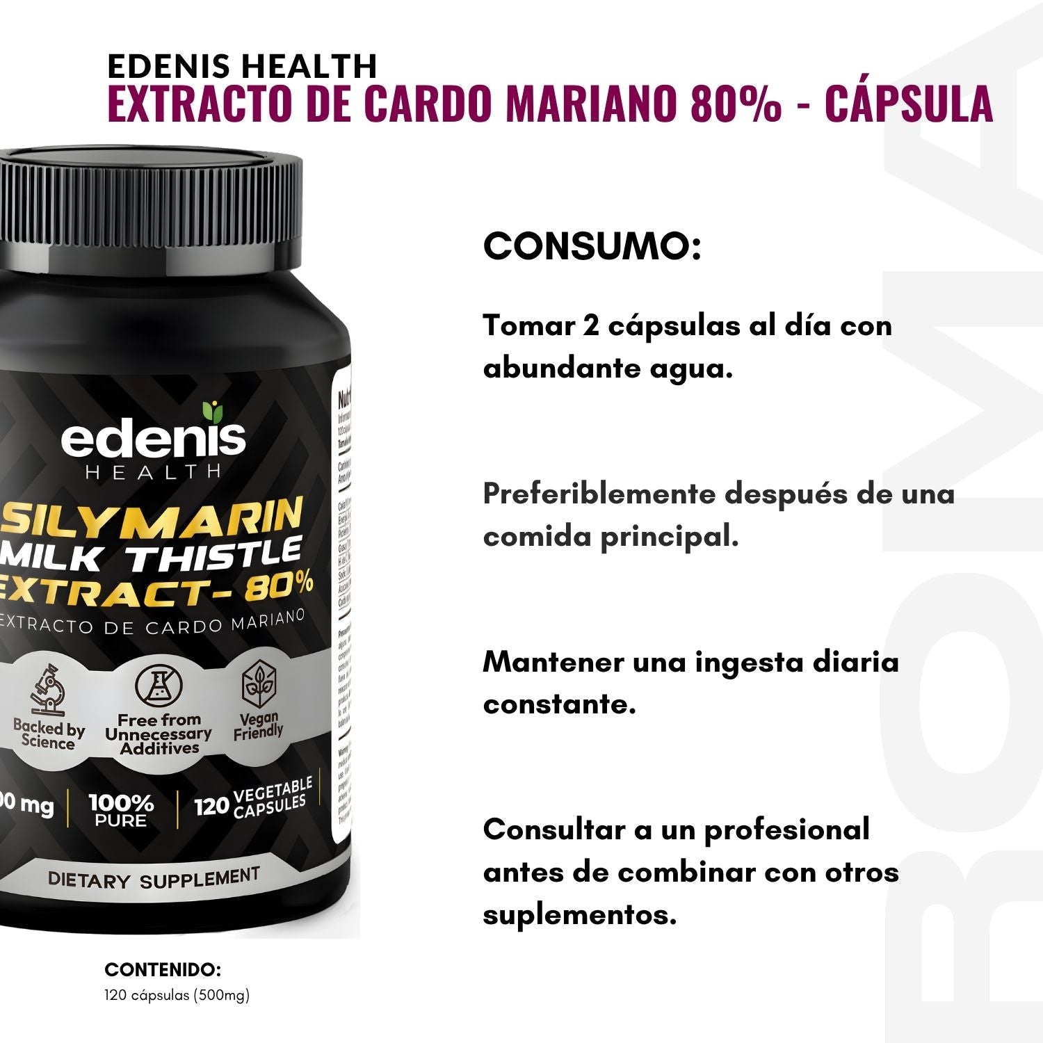 EXTRACTO DE CARDO MARIANO 80% 120 CÁPSULAS EDENIS HEALTH