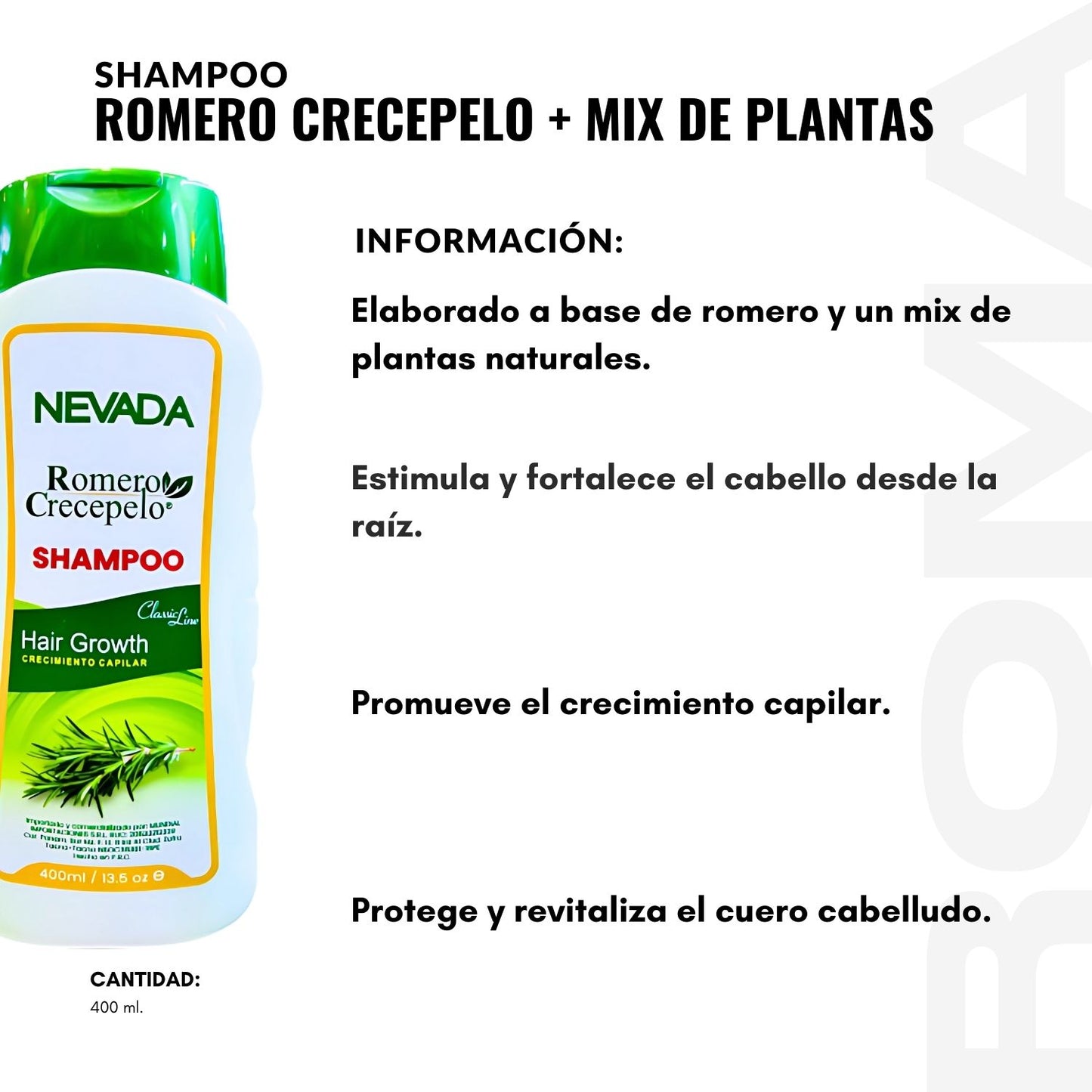 SHAMPOO ROMERO CRECEPELO + MIX DE PLANTAS 400ML